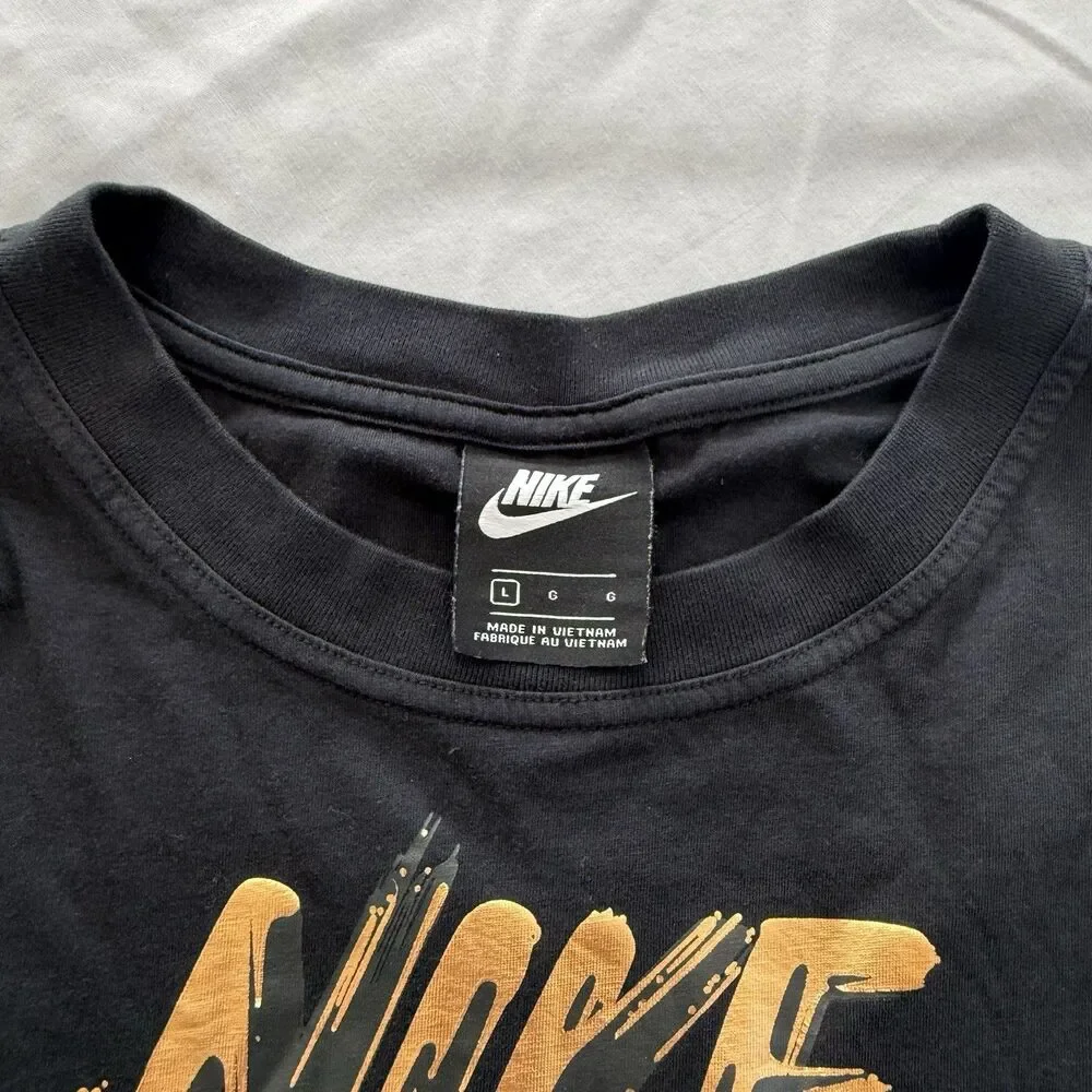 Nike Long Sleeve T-Shirt Kids Large Black with Metallic Lettering